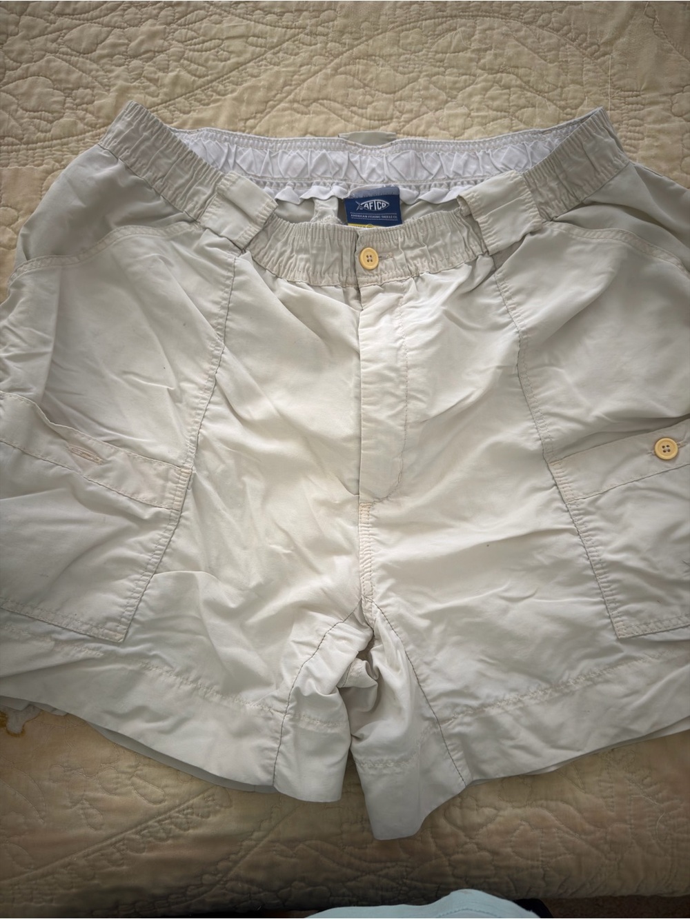Beige AFTCO fishing Shorts